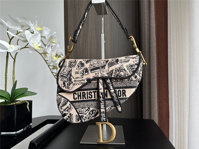 D10r black embroidered denim saddle bag