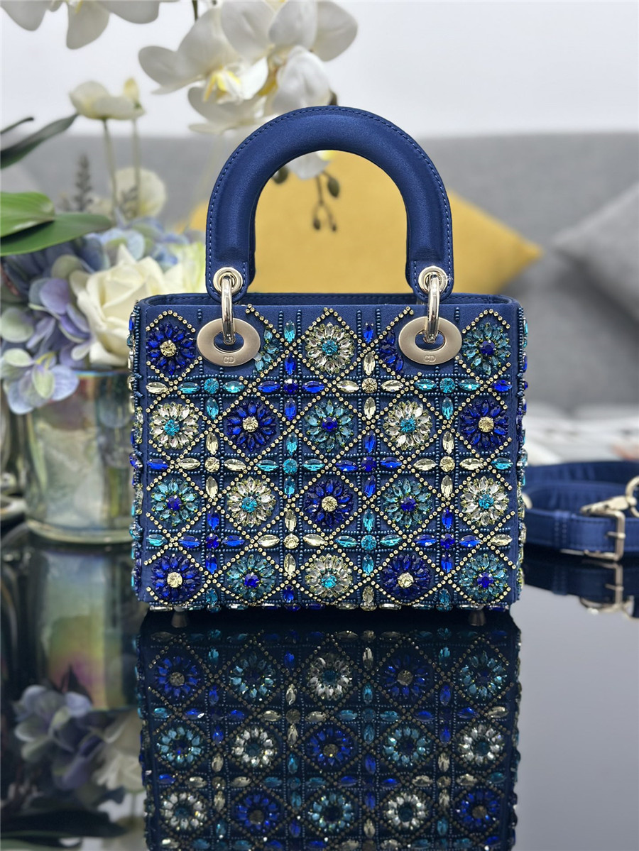 d10r embroidered blue D1am0nd bag