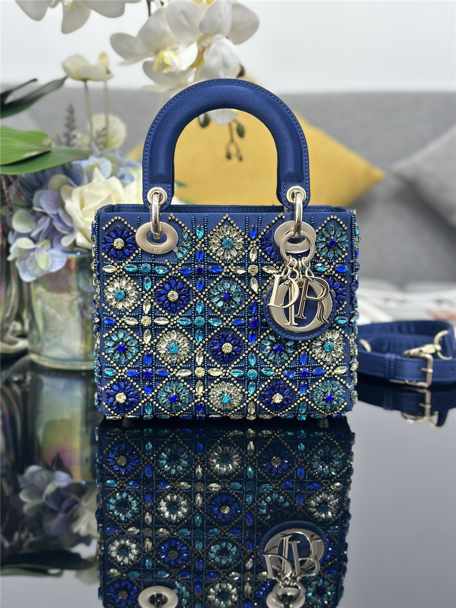 d10r embroidered blue D1am0nd bag