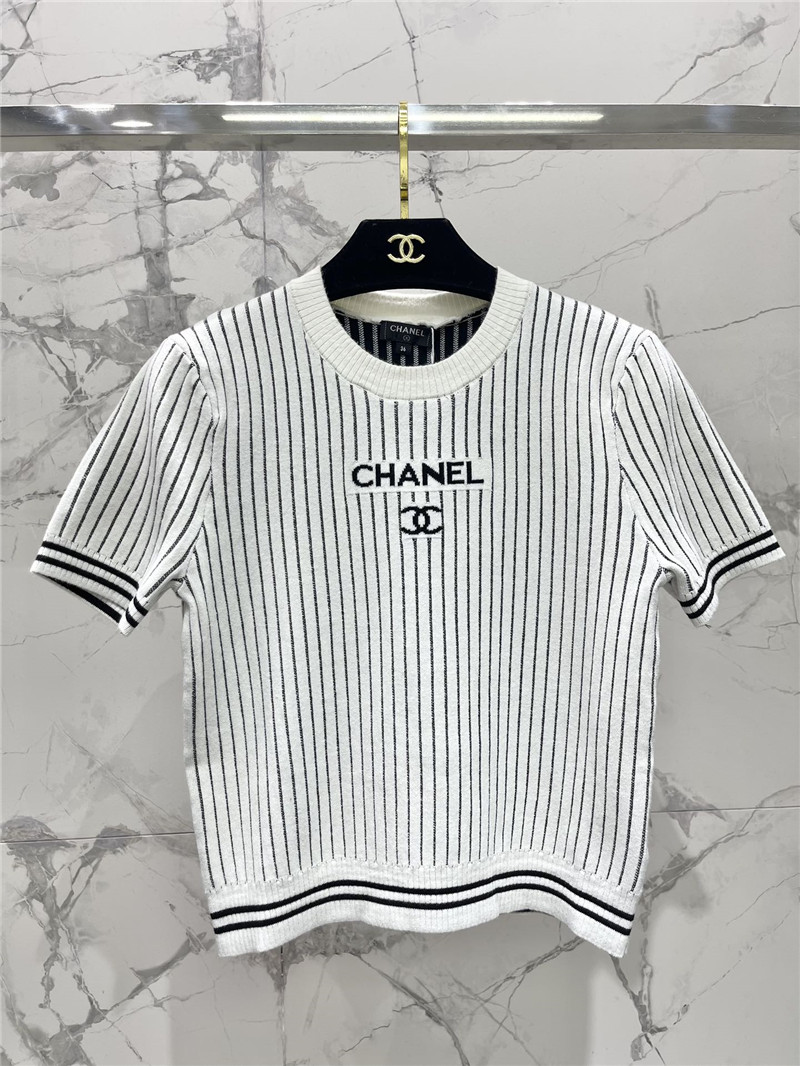 Ch**el crew neck striped logo sweater white