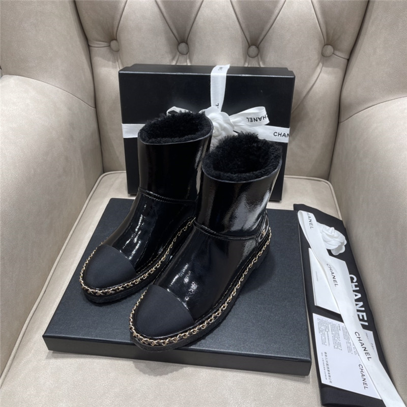 Ch**el patent leather shearling snow boots