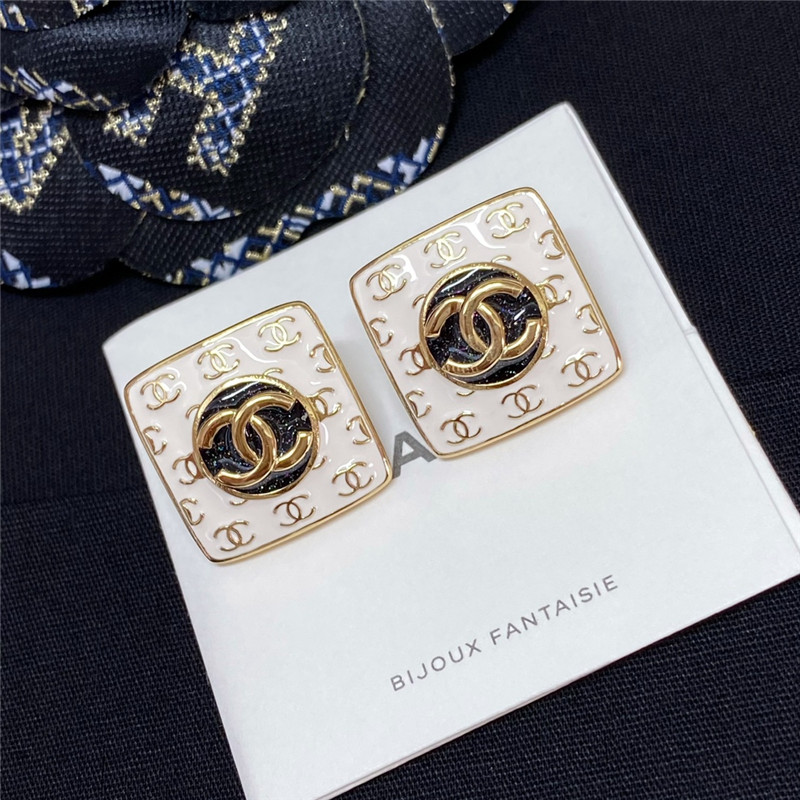 Ch**el white enamel Ch**el stud earrings