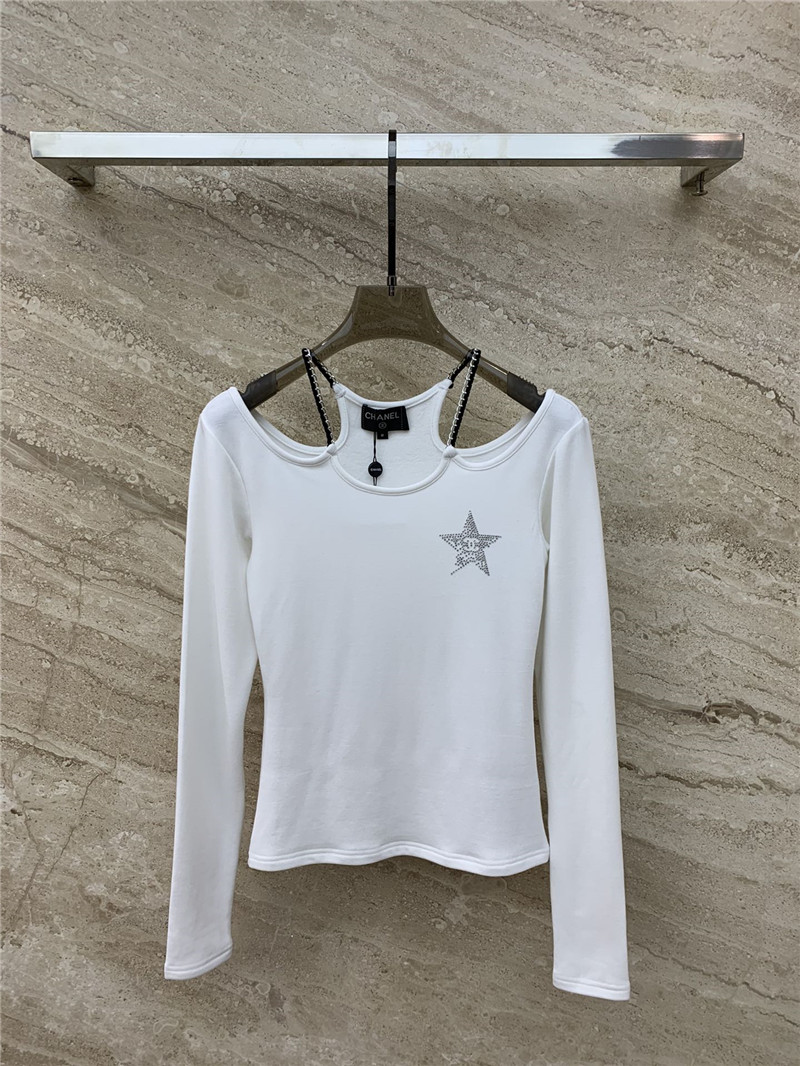 Ch**el off-shoulder long-sleeved bottoming t-shirt