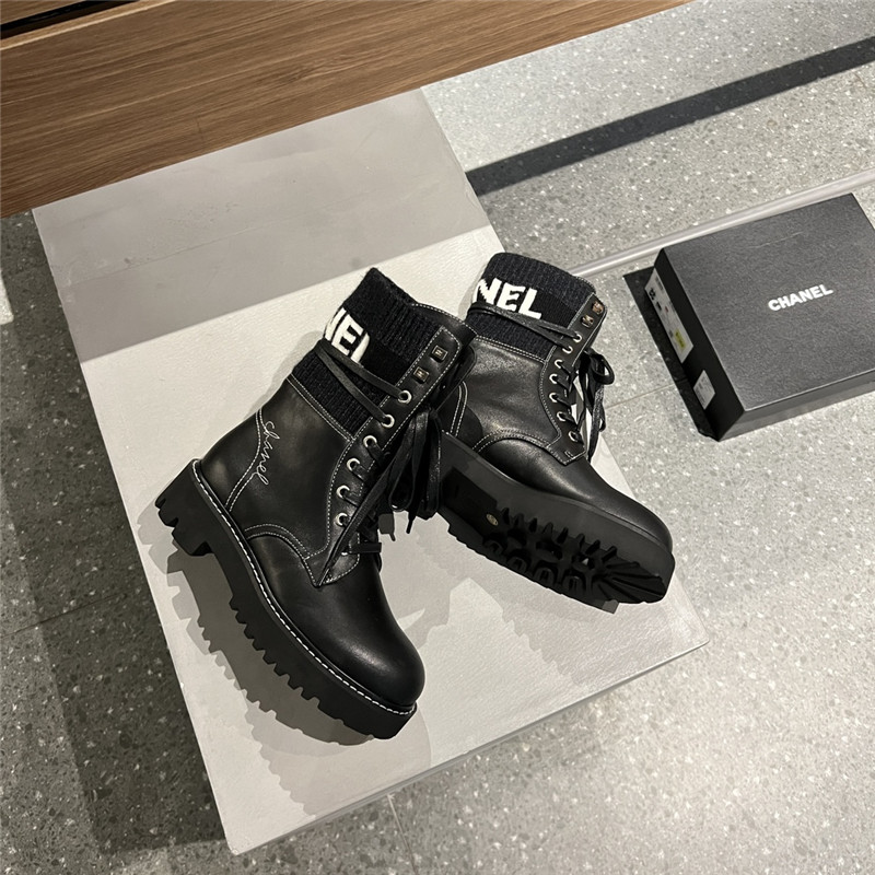 Ch**el knit leather lace-up boots