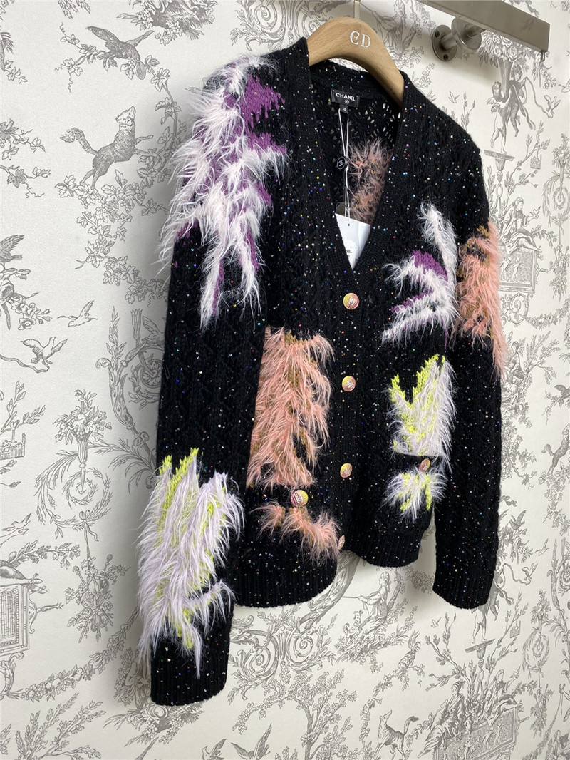 Ch**el shiny jacquard knitted cardigan