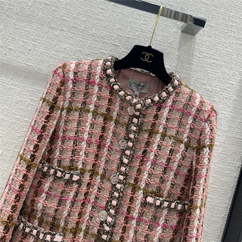 Ch**el temperament goddess pink brown plaid tweed jacket