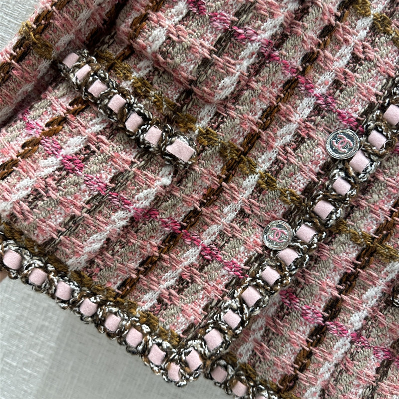 Ch**el temperament goddess pink brown plaid tweed jacket