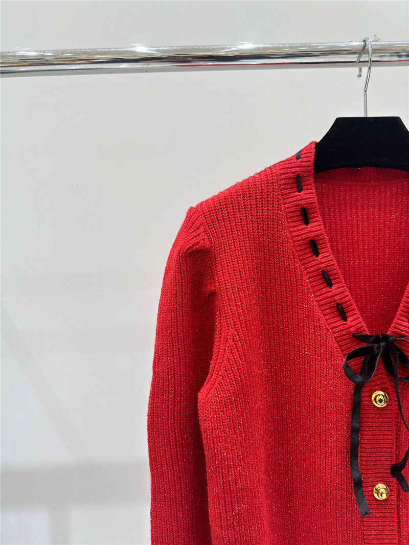 Miu Miu Logo Bow Knitted Cardigan Red