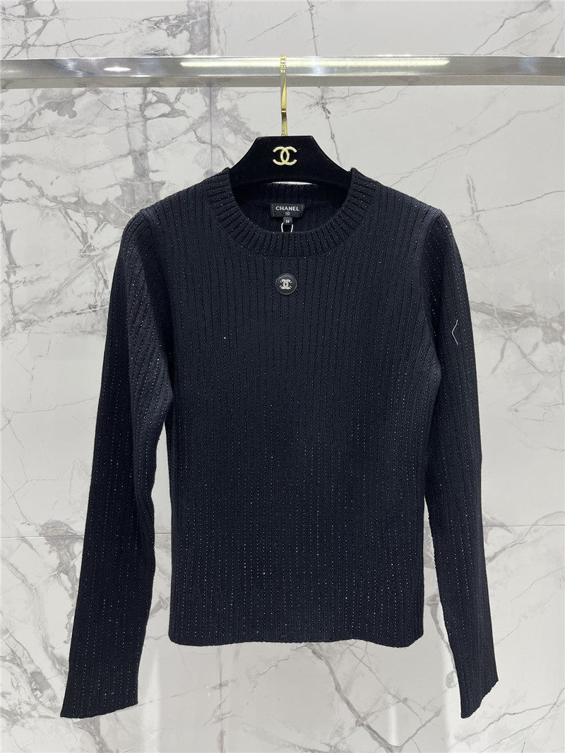 Ch**el logo crew neck sweater in navy