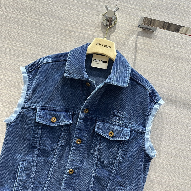M1um1u distressed washed corduroy vest jacket