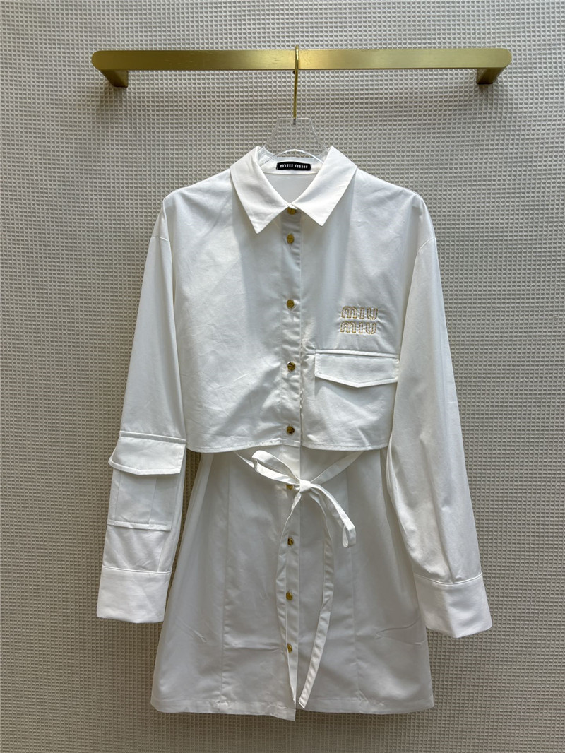M1um1u fake two piece lapel long sleeve shirt dress