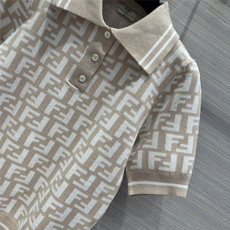 F**di milk tea color presbyopic ff lapel polo knitted top