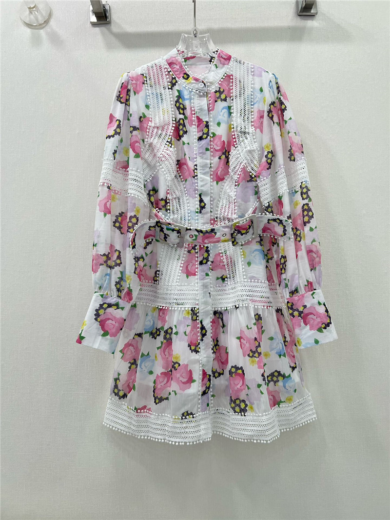 zimm printed patchwork belted slim dress