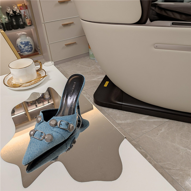 Ba1en*iaga washed denim new color rivet series high heels