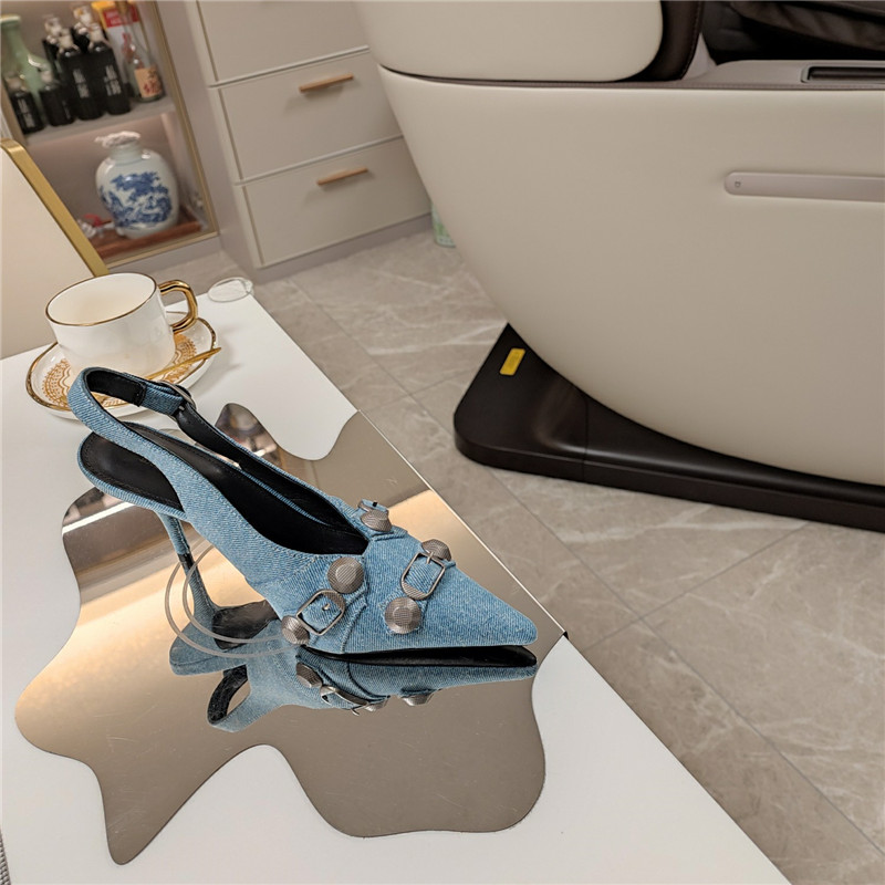 Ba1en*iaga washed denim new color rivet series high heels