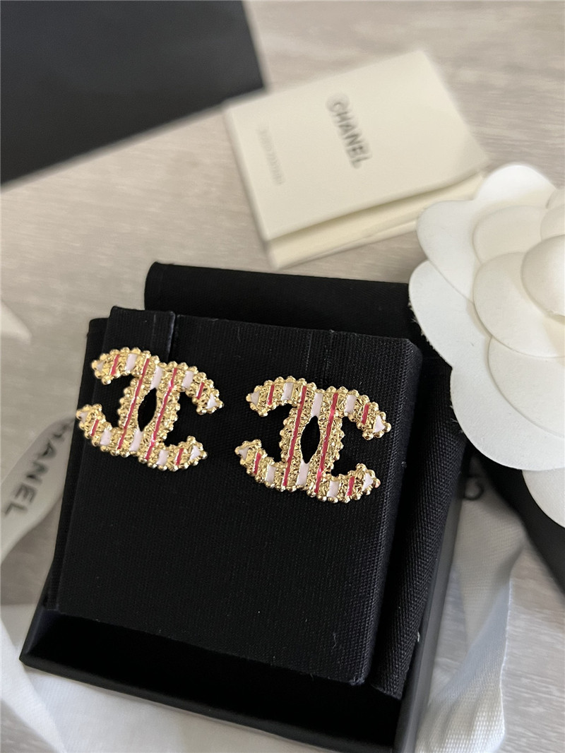 Ch**el vertical stripe enamel double c stud earrings