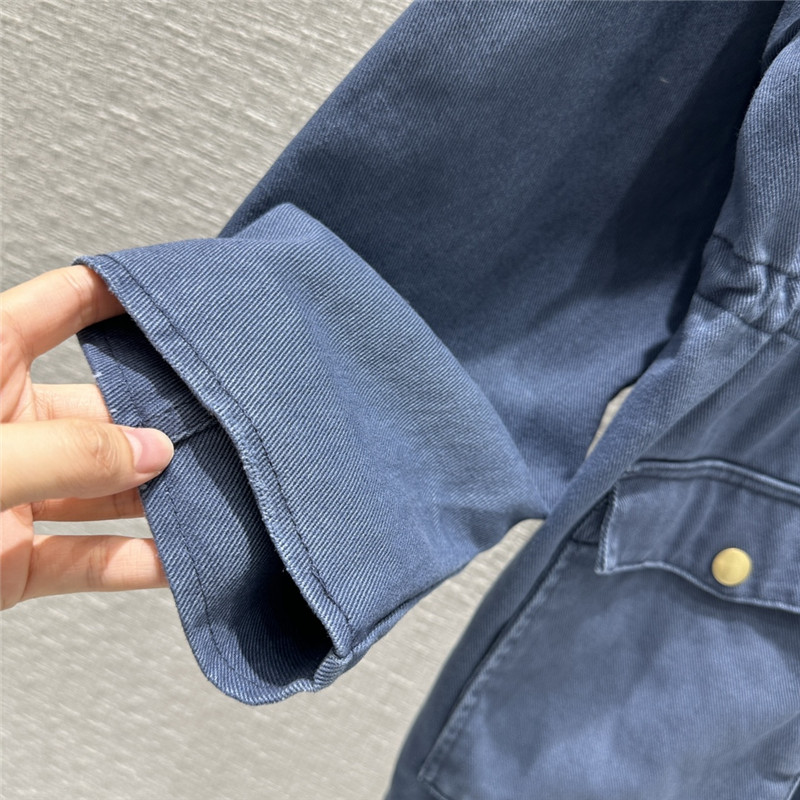 Pra*a unisex distressed leather collar denim jacket