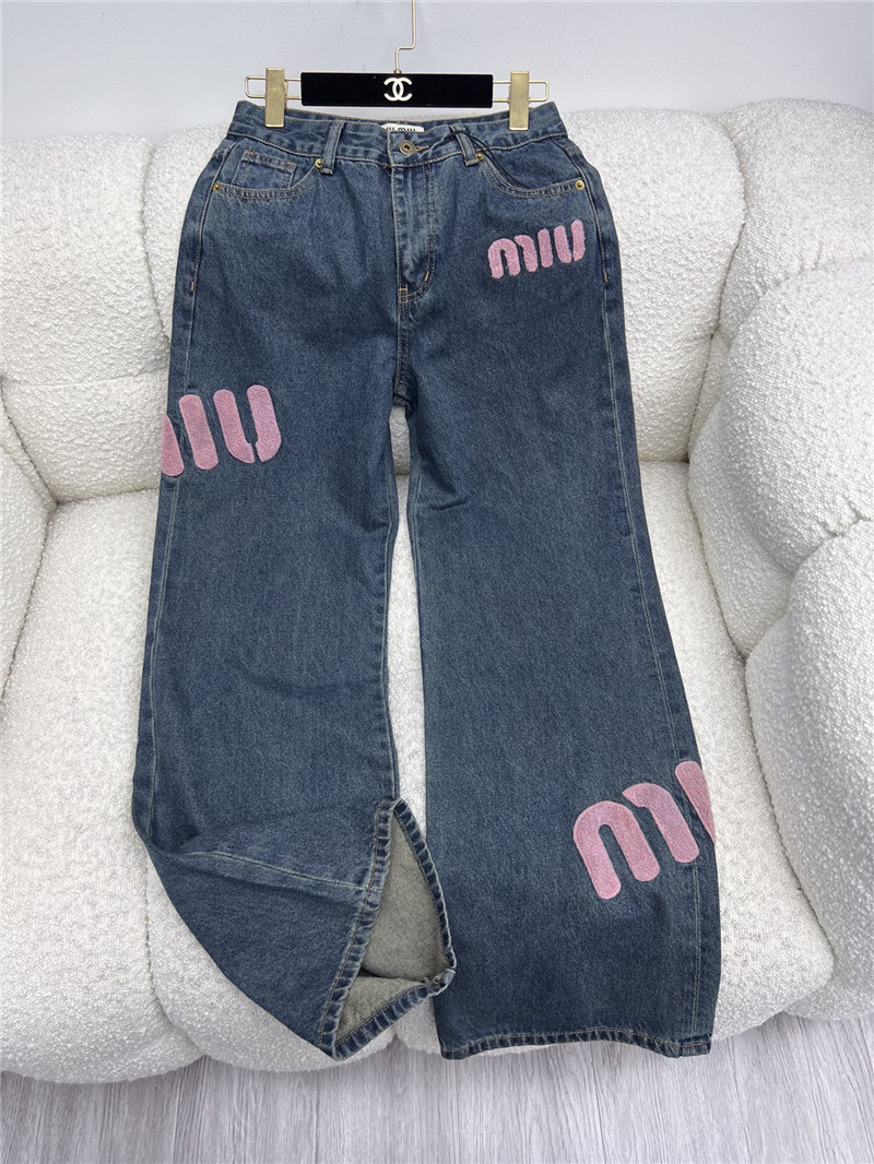 M1um1u pink letter logo wide leg pants