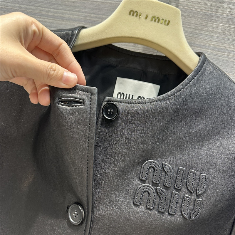 M1um1u preppy leather jacket