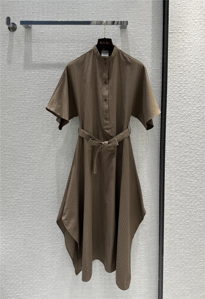 H**me5 h dark pattern jacquard small stand collar dress