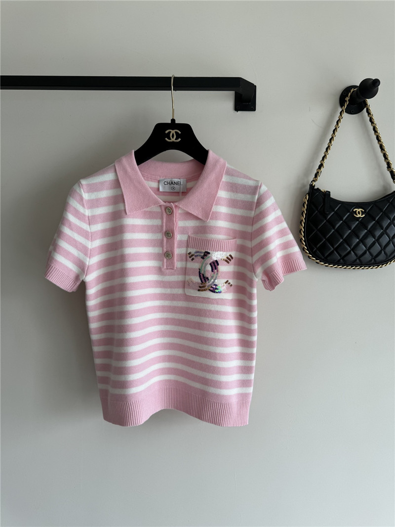 Ch**el new lapel striped short sleeves