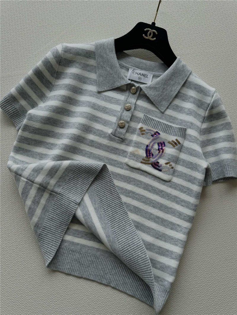 Ch**el new lapel striped short sleeves