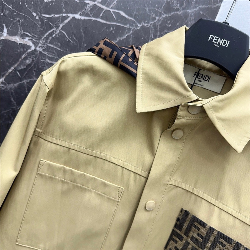 F**di maillard patchwork double f hooded shirt jacket