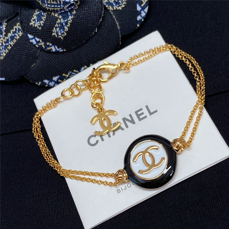 Ch**el black and white button double chain bracelet