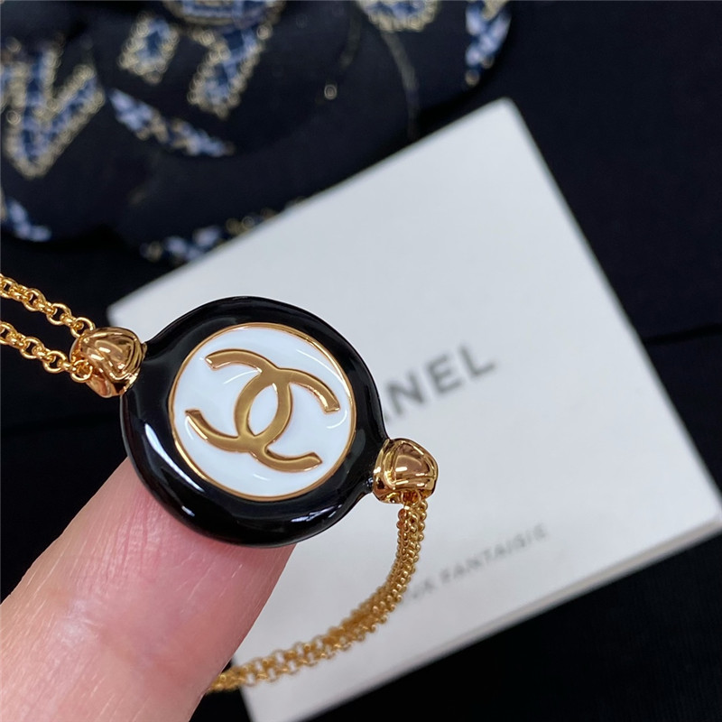 Ch**el black and white button double chain bracelet