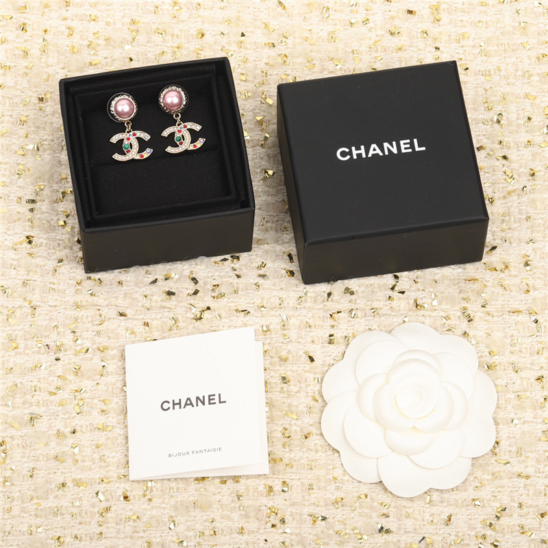 ch**el colorful D1am0nd double c stud earrings