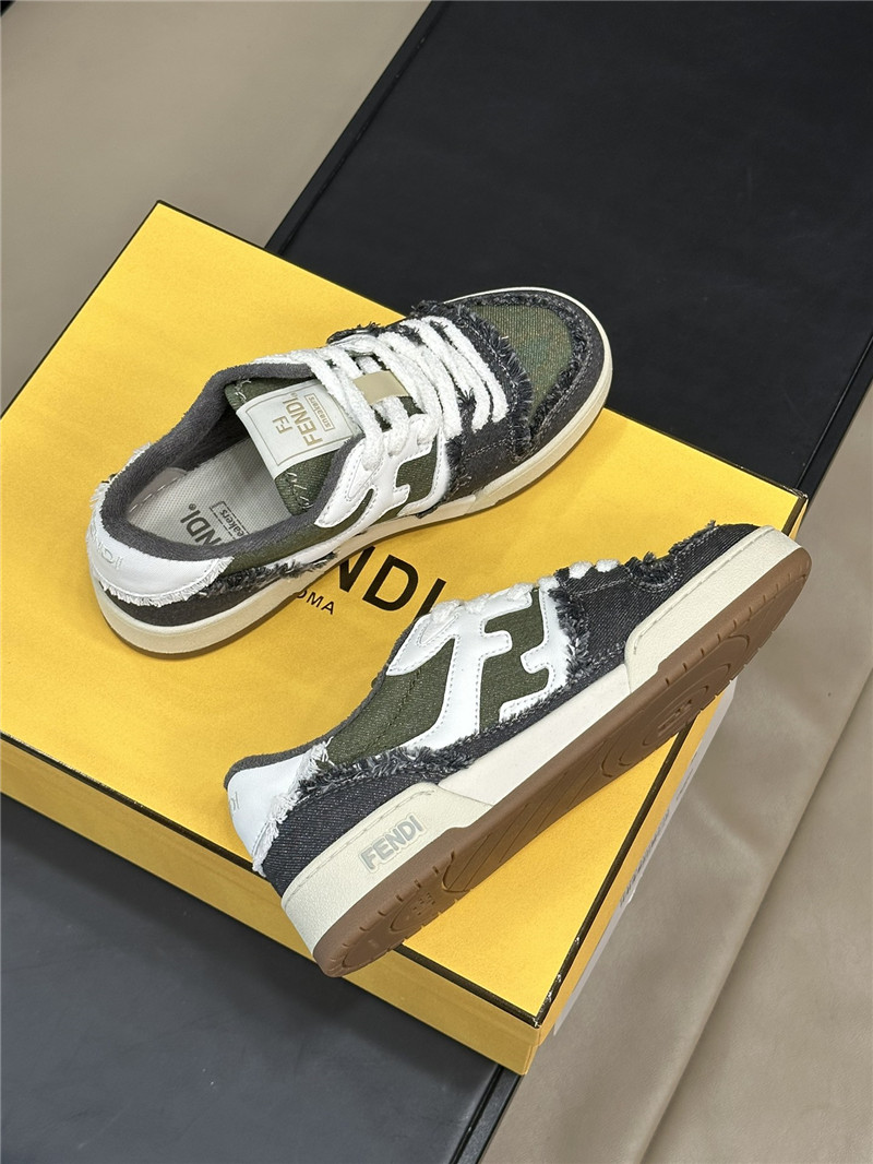 F**di denim match panelled leather sneakers