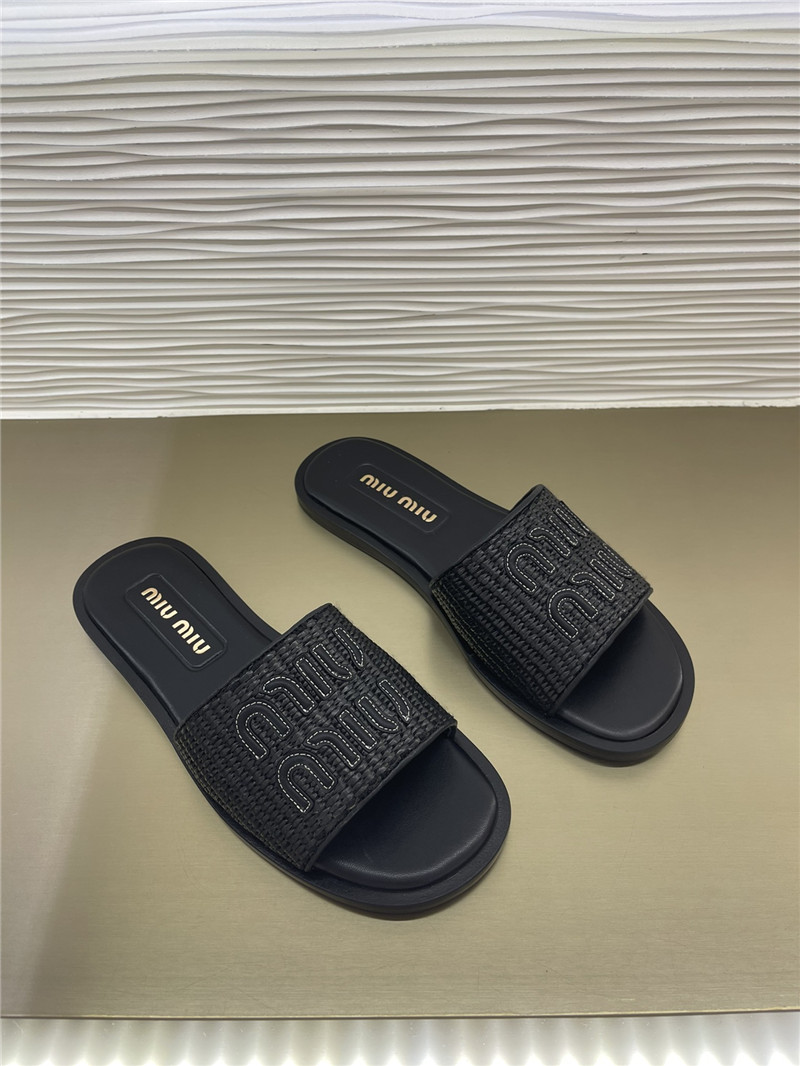 m1um1u raffia woven slippers Marg*e1a replica shoes