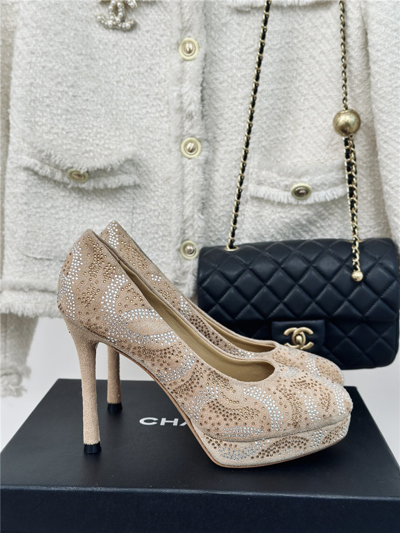 Ch**el double c rhinestone high heels replica shoes
