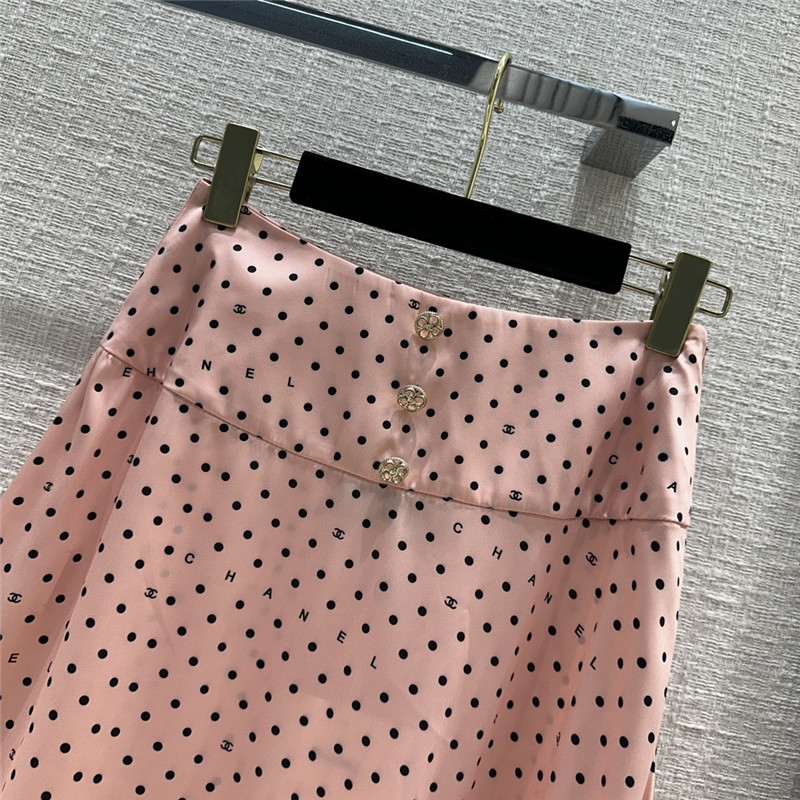 Ch**el pink polka dot logo print skirt replica clothing sites