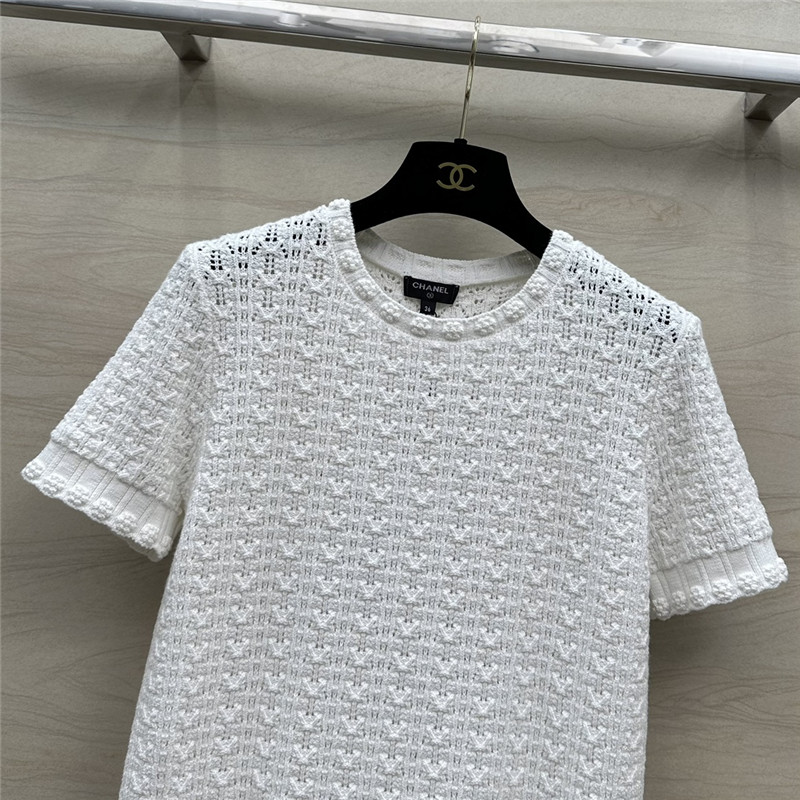 Ch**el hollow embossed braided short-sleeved top replica clothes