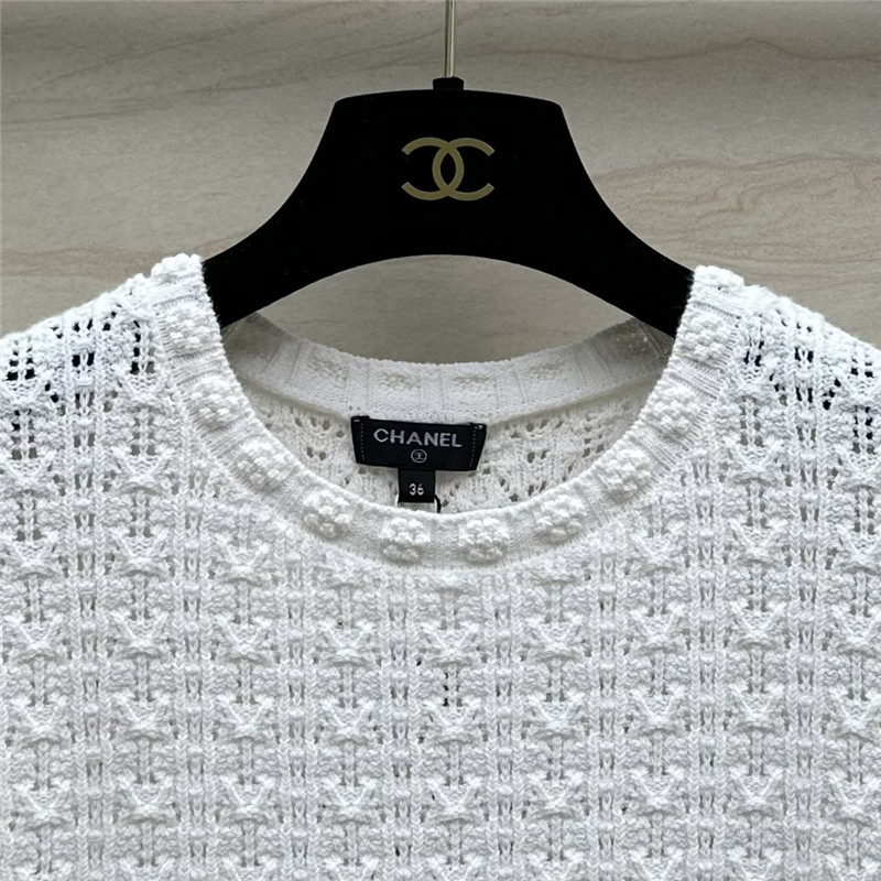 Ch**el hollow embossed braided short-sleeved top replica clothes