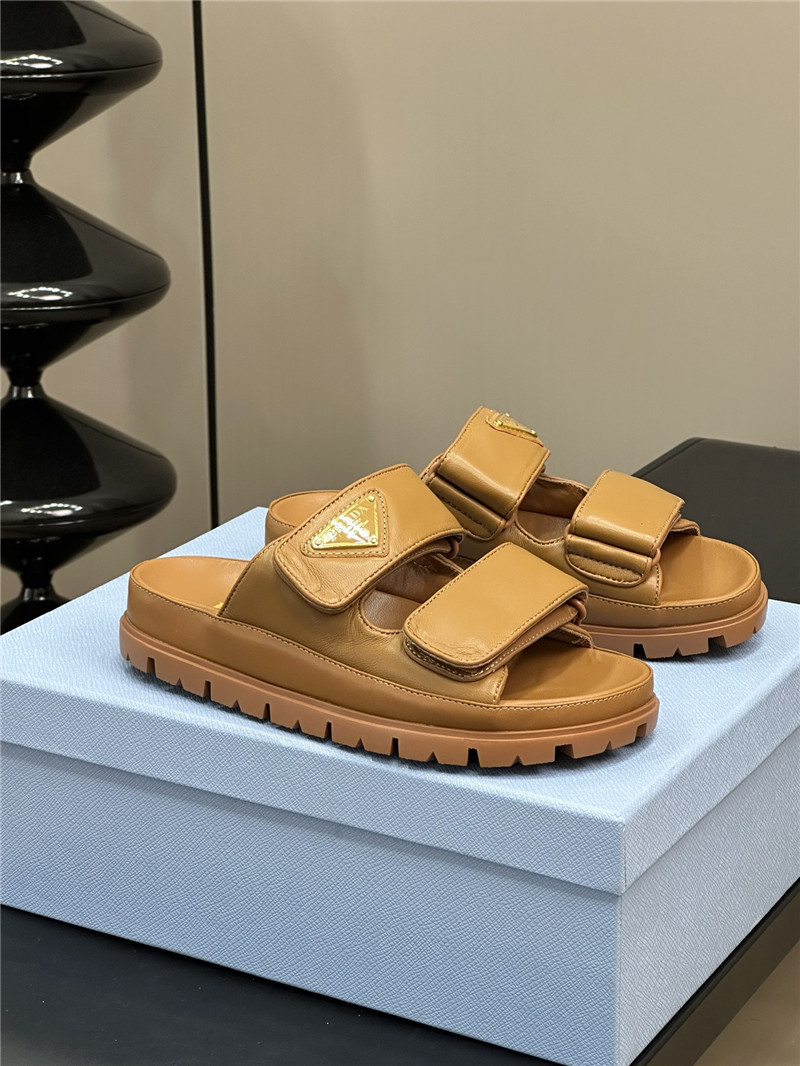 Pra*a double strap lambskin slippers replica designer shoes