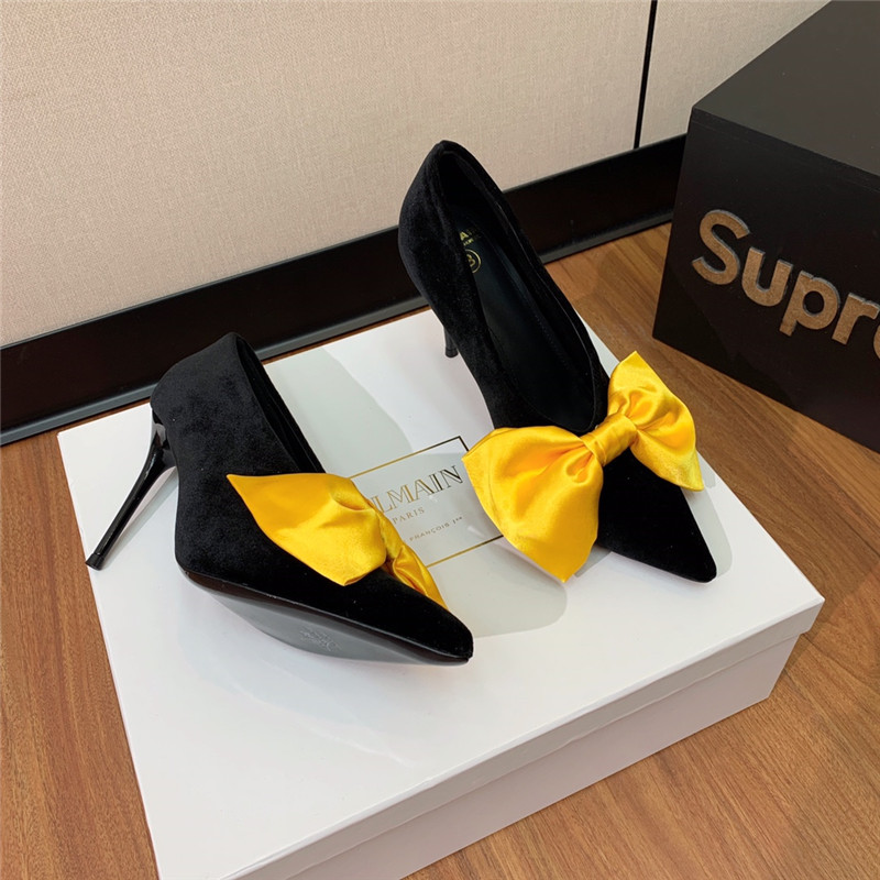 balmain bow velvet high-heeled shoes Marg*e1a replica shoes