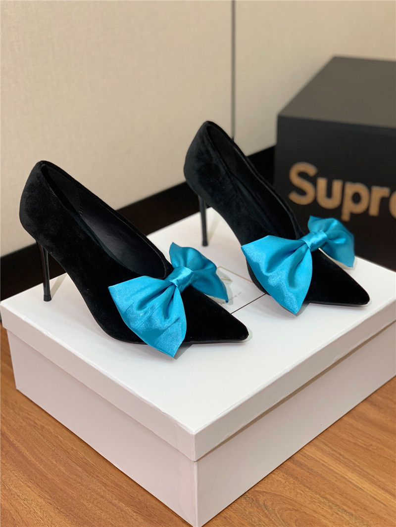 balmain bow velvet high-heeled shoes Marg*e1a replica shoes