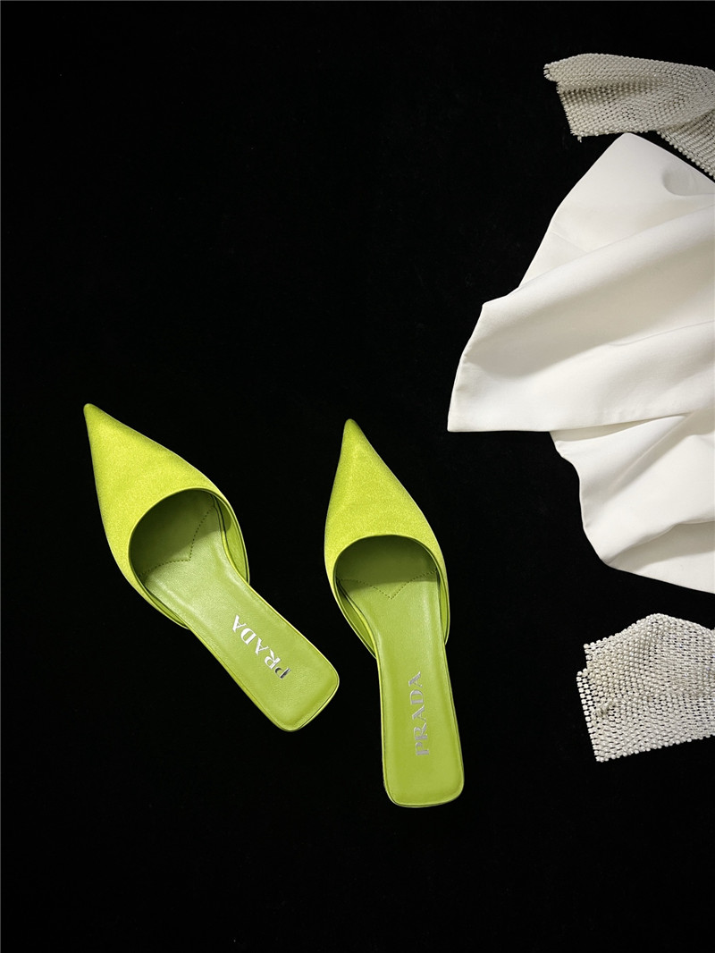Pra*a pointed toe kitten heel slippers replica shoes