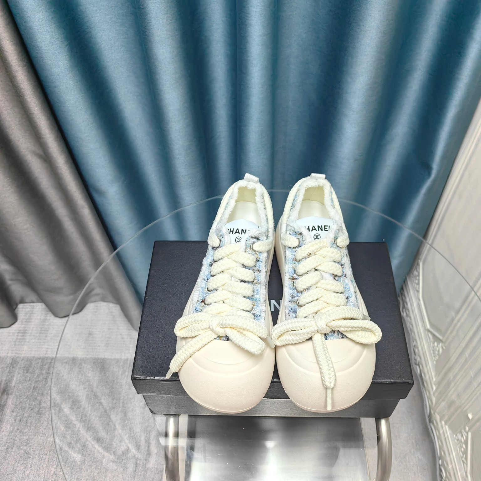 Ch**el blue platform canvas sneakers