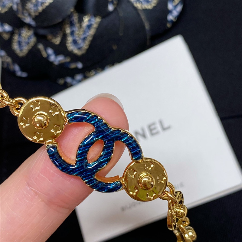 Ch**el denim blue double c star waist chain