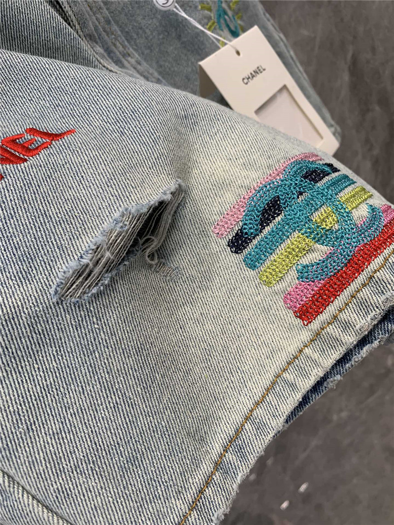 Ch**el ripped denim shorts replica designer clothes