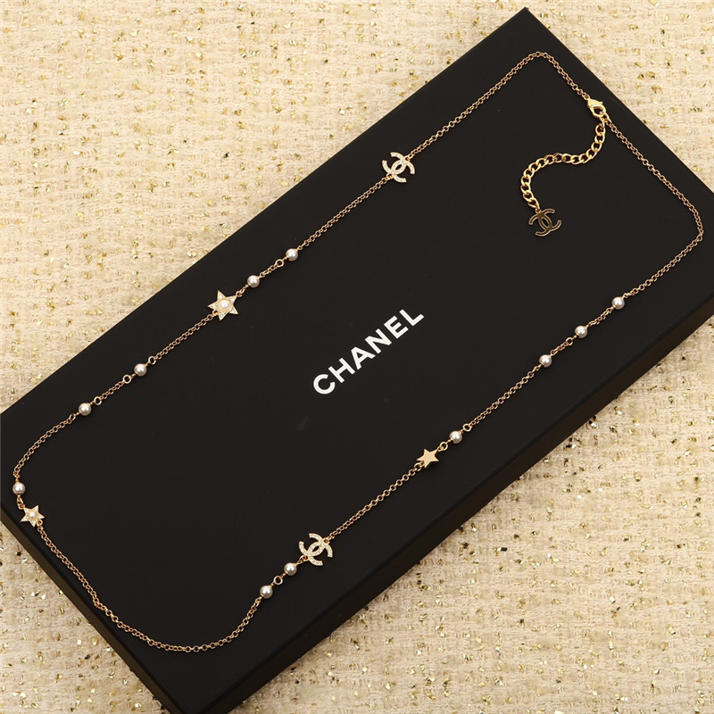 Ch**el five-pointed star double c pearl sweater chain