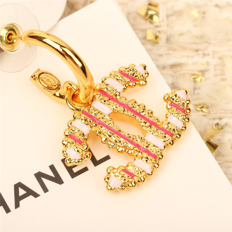 Ch**el vertical stripe enamel double c earrings