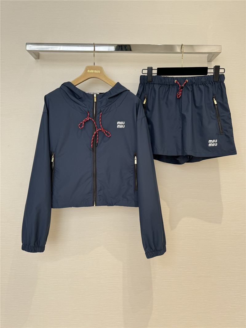 M1um1u nylon jacket + high waist shorts replica clothing