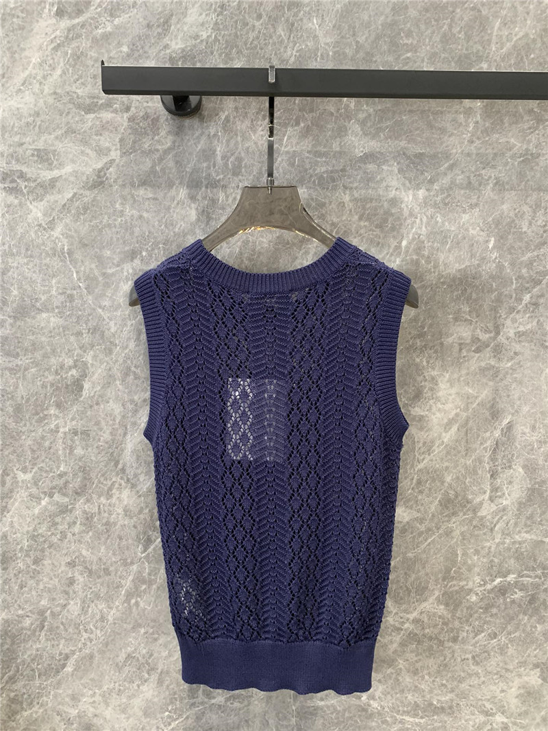 Ch**el double c rhombus hollow knitted vest replica clothes