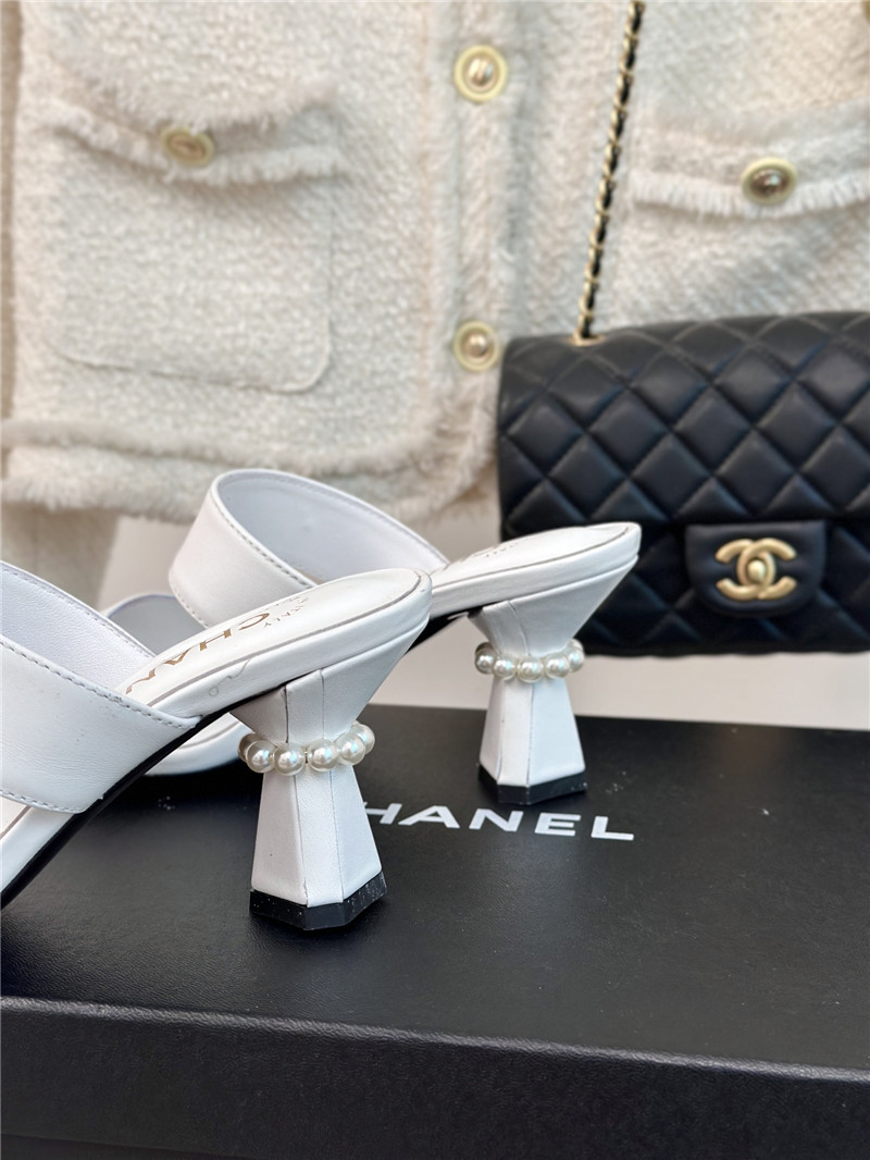 Ch**el block leather heel mule white