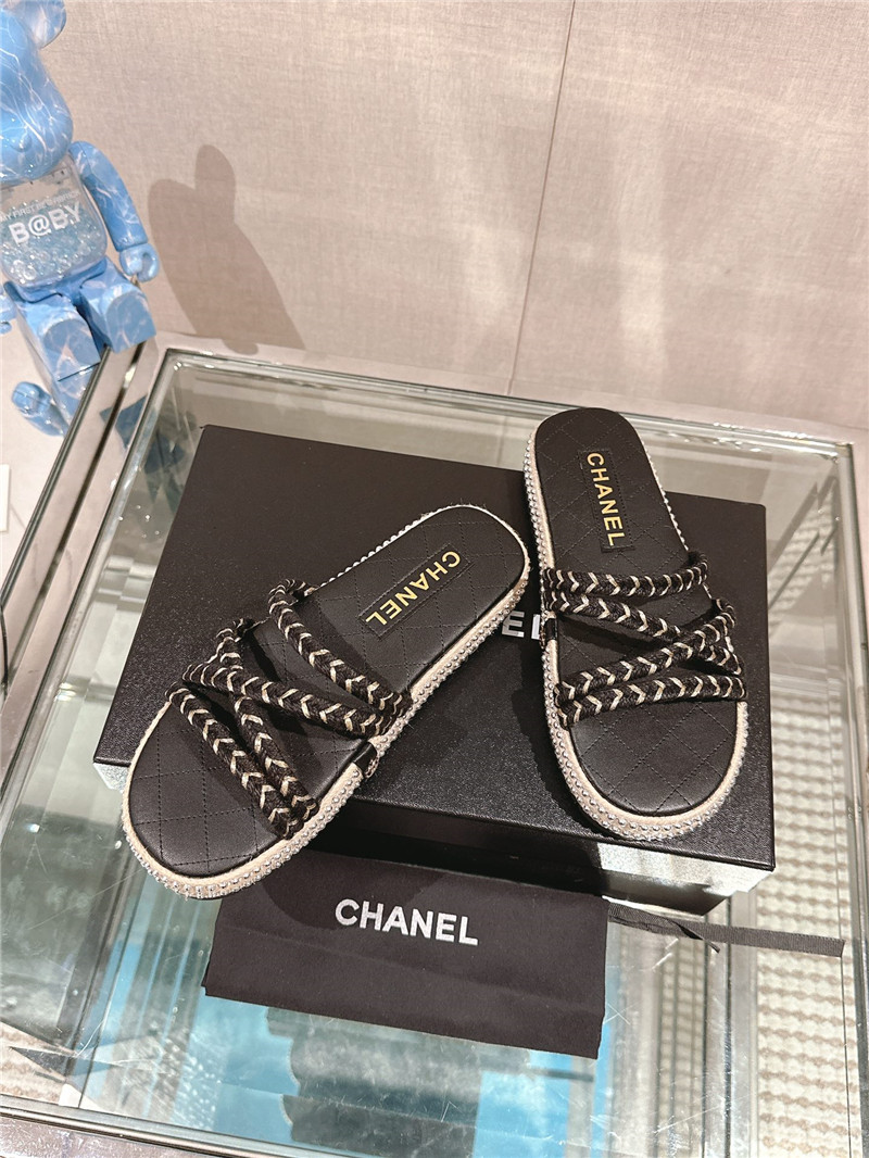 Ch**el cross rope platform slippers black
