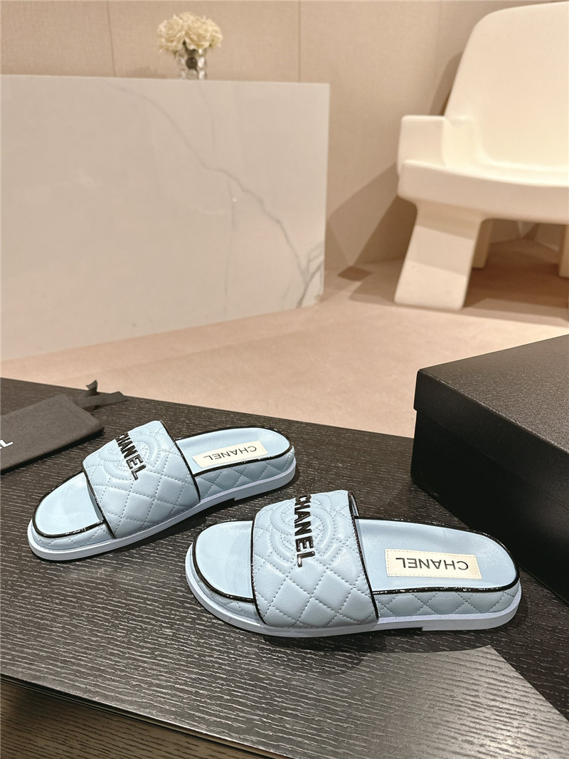 Ch**el lambskin quilted textured mules sandals